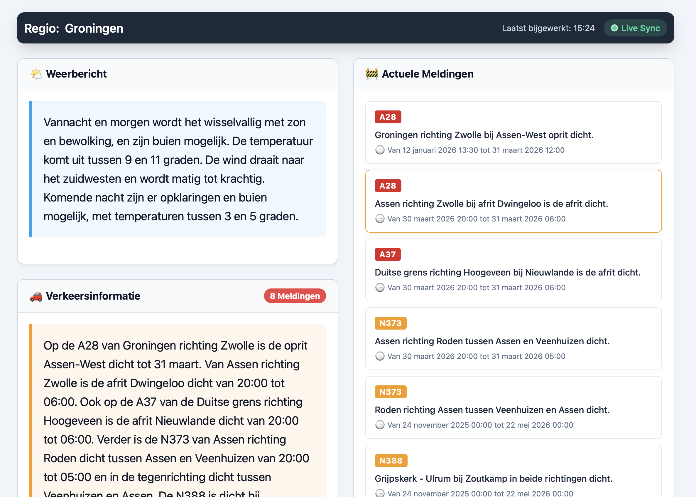 Instereo Weer en Verkeer Overzicht
